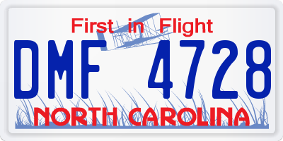 NC license plate DMF4728