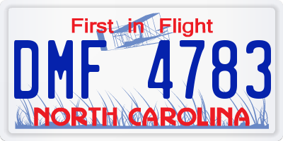 NC license plate DMF4783