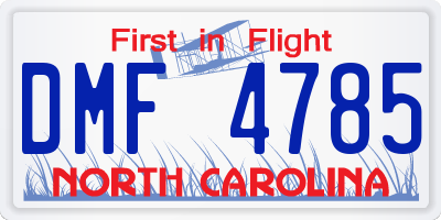 NC license plate DMF4785