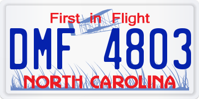 NC license plate DMF4803