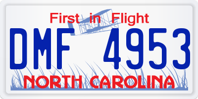 NC license plate DMF4953
