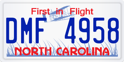 NC license plate DMF4958
