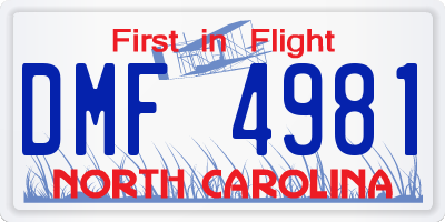 NC license plate DMF4981