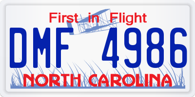 NC license plate DMF4986