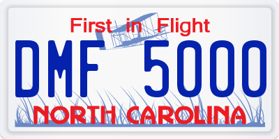 NC license plate DMF5000