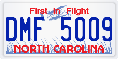 NC license plate DMF5009