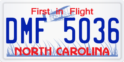 NC license plate DMF5036