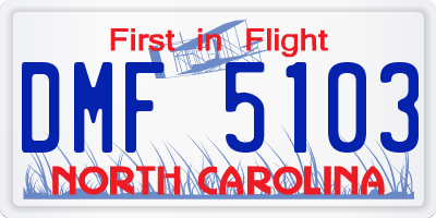 NC license plate DMF5103