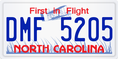 NC license plate DMF5205