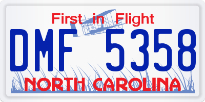 NC license plate DMF5358