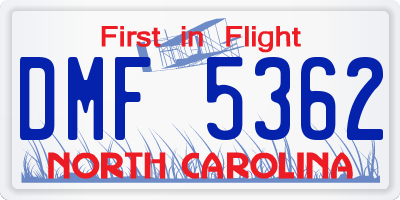 NC license plate DMF5362