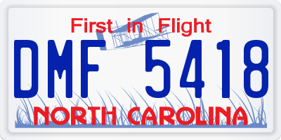 NC license plate DMF5418