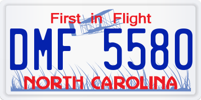 NC license plate DMF5580
