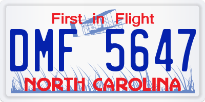 NC license plate DMF5647