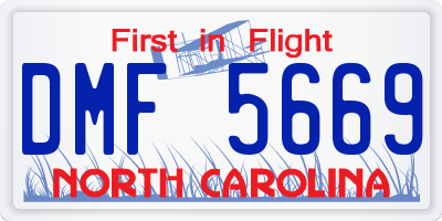 NC license plate DMF5669