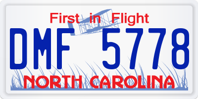 NC license plate DMF5778