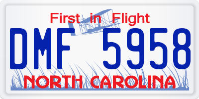 NC license plate DMF5958