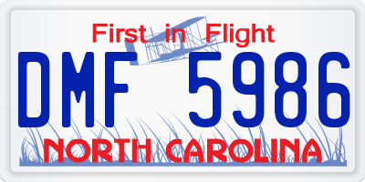NC license plate DMF5986