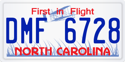 NC license plate DMF6728