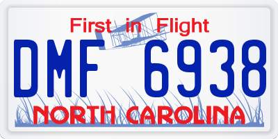 NC license plate DMF6938