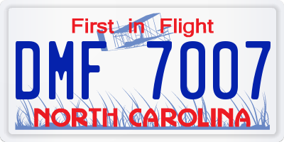 NC license plate DMF7007