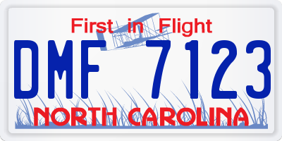NC license plate DMF7123