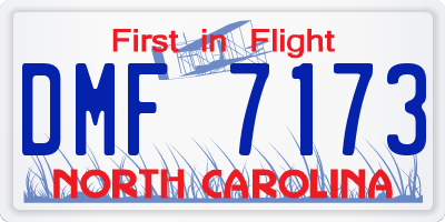 NC license plate DMF7173