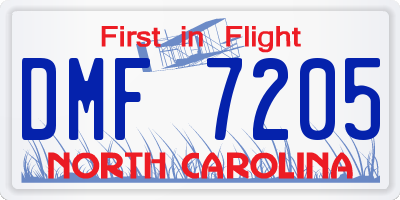 NC license plate DMF7205