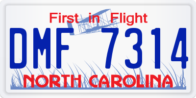 NC license plate DMF7314