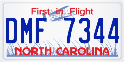 NC license plate DMF7344