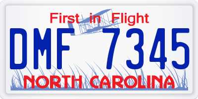 NC license plate DMF7345