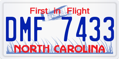 NC license plate DMF7433