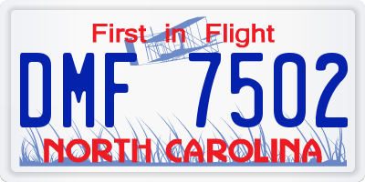 NC license plate DMF7502