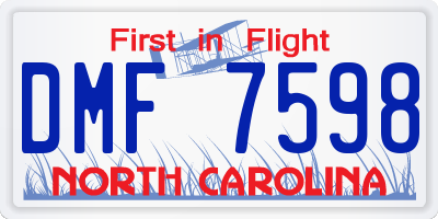 NC license plate DMF7598