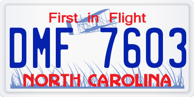 NC license plate DMF7603