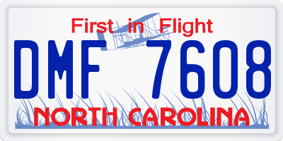 NC license plate DMF7608