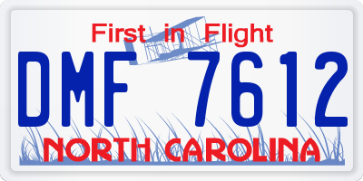 NC license plate DMF7612