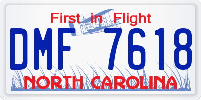 NC license plate DMF7618