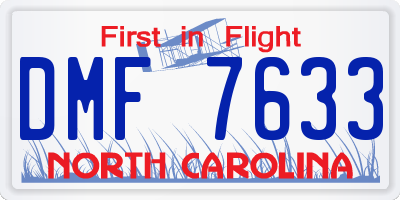 NC license plate DMF7633