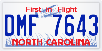 NC license plate DMF7643