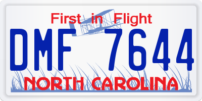 NC license plate DMF7644