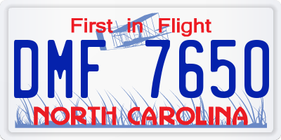 NC license plate DMF7650