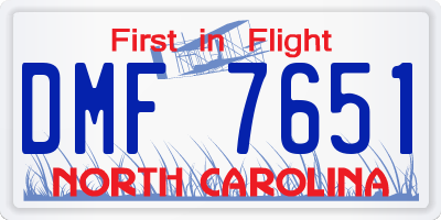 NC license plate DMF7651