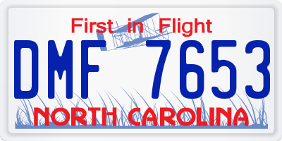 NC license plate DMF7653