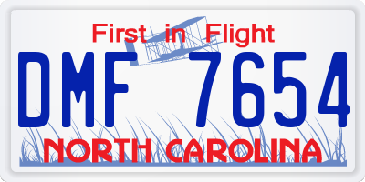 NC license plate DMF7654