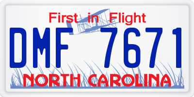 NC license plate DMF7671