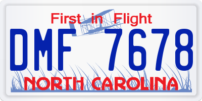 NC license plate DMF7678