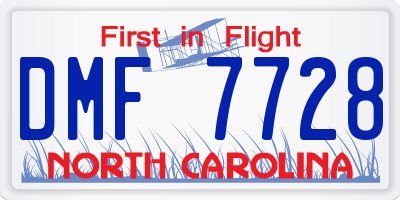 NC license plate DMF7728