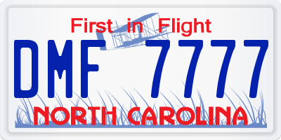 NC license plate DMF7777