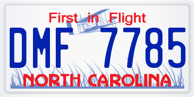 NC license plate DMF7785
